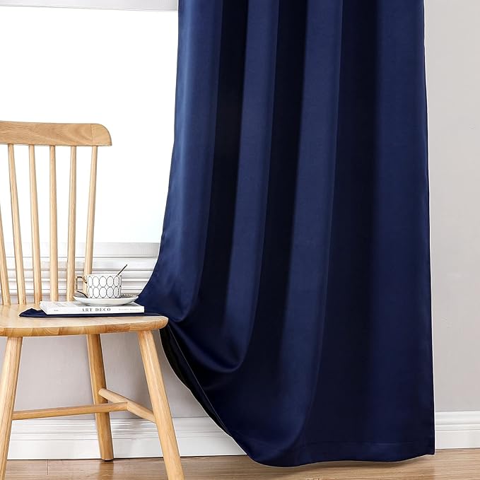 ChrisDowa 100% Blackout Curtains for Bedroom with Black Liner, 2 Thick Layers Total Blackout Thermal Insulated Grommet Window Curtains 2 Panels Set (Navy Blue, 52 x 45 Inch)