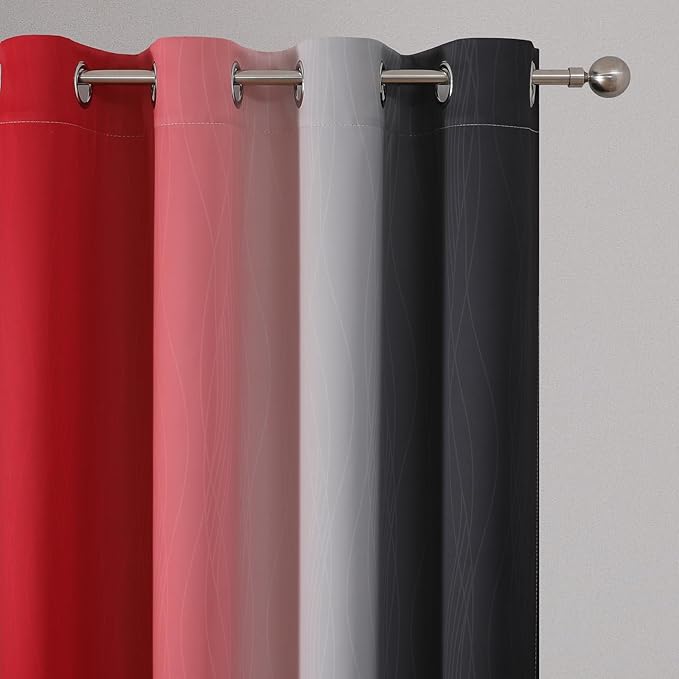 Estelar Textiler Black and Red Ombre Blackout Curtains 90 Inches Long 2 Panels Set, Thermal Insulated Gradient Drapes for Bedroom, Full Room Darkening Energy Saving Curtains for Living Room,52Wx90L