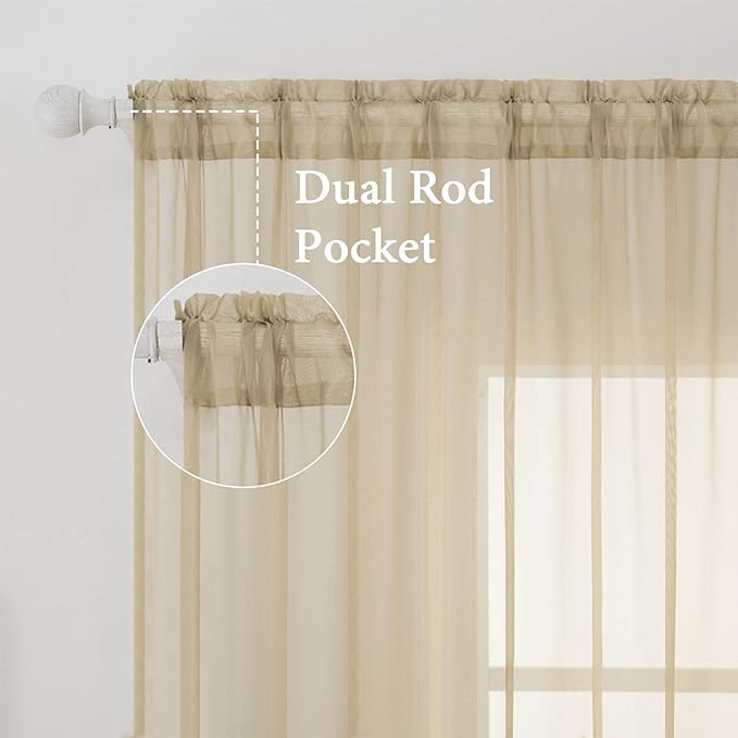 MIULEE 2 Panels Solid Color Sheer Window Curtains Elegant Window Voile Panels/Drapes/Treatment for Bedroom Living Room (54X96 Inches Beige)