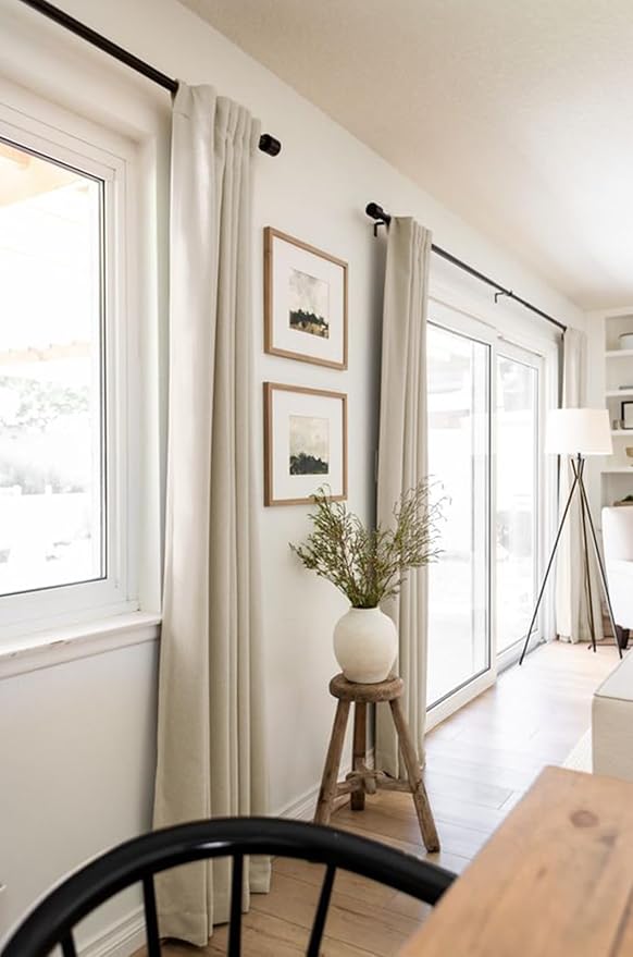 100% Blackout Shield Linen Blackout Curtains for Bedroom 90 Inches Long, Back Tab/Rod Pocket Living Room Drapes, Thermal Insulated Blackout Curtains 2 Panels Set, 50" W x 90" L, Oatmeal
