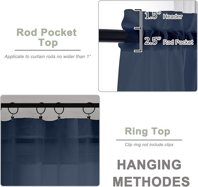 OWENIE Sheer Navy Blue Curtains, Sheer Curtains 63 inch Length 2 Panels Set, Rod Pocket Voile Fimly Sheer Drapes for Living Room Bedroom, 2pcs, Navy Blue, Each 59" W x 63" L