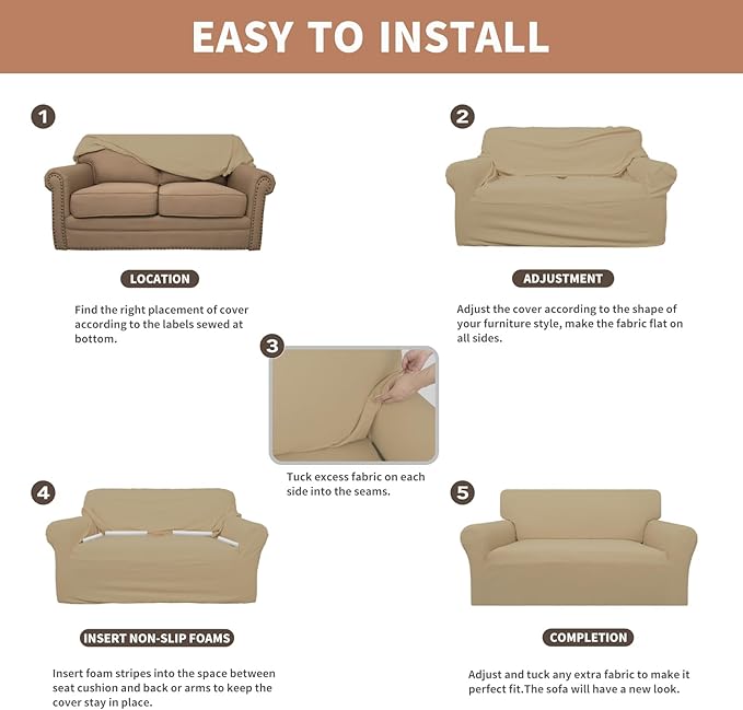 Easy-Going 100% Waterproof Chair Couch Cover, Dual Waterproof Sofa Cover, Stretch Jacquard Sofa Slipcover, Leakproof Furniture Protector for Kids, Pets, Dog and Cat (Chair, Sand)
