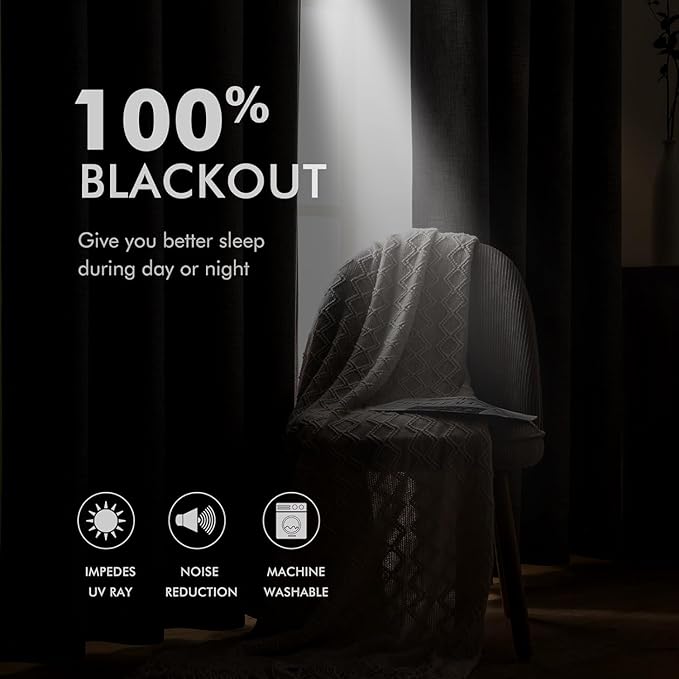 MIULEE 100% Blackout Linen Textured Curtains for Bedroom Solid Thermal Insulated Cream White Grommet Room Darkening Curtains & Drapes Luxury Decor for Living Room Nursery 52 x 96 Inch (2 Panels)