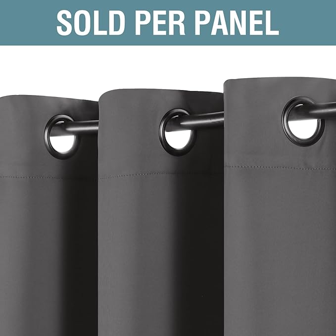H.VERSAILTEX Blackout Grey Curtains for Bedroom Thermal Insulated Curtains 63 Inches Length Blackout Curtain Panel for Living Room, Luxury Grommet Solid in Charcoal Gray, One Panel, 52" W x 63" L