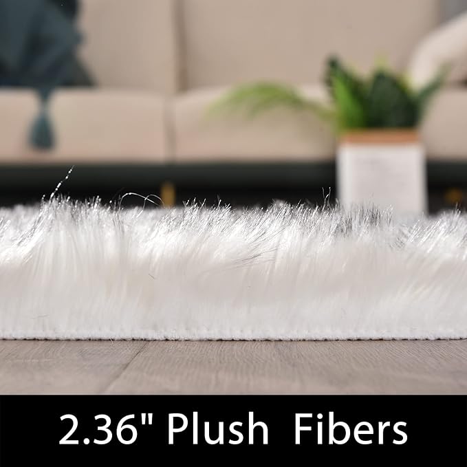 Latepis 10x14 White with Grey Tips Fur Rug for Living Room Faux Sheepskin Fluffy Shag Rug for Bedroom Fuzzy Rug Room Décor Entertainment Room, Rectangle