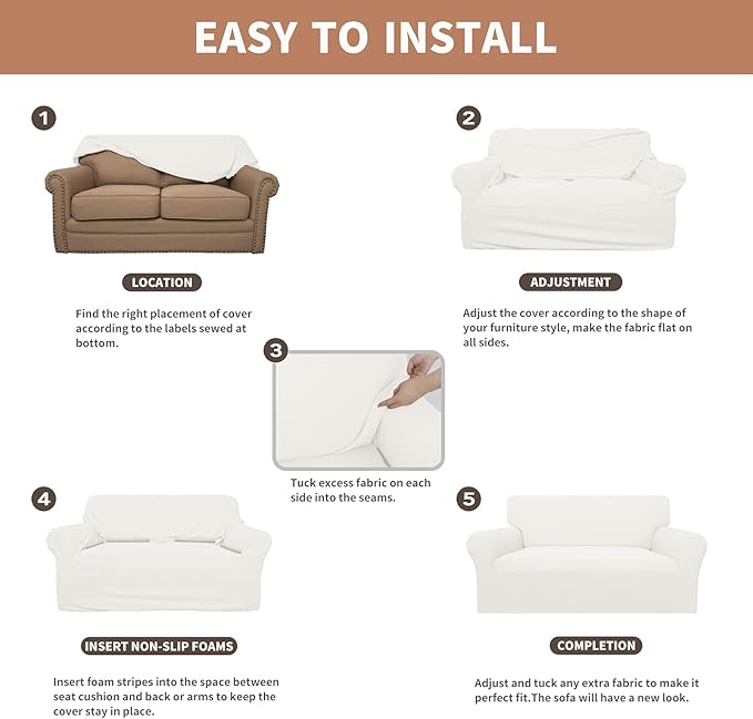Easy-Going 100% Waterproof Oversized Loveseat Couch Cover, Dual Waterproof Sofa Cover, Stretch Jacquard Sofa Slipcover, Leakproof Furniture Protector for Kids, Pets, Dog and Cat, Cream