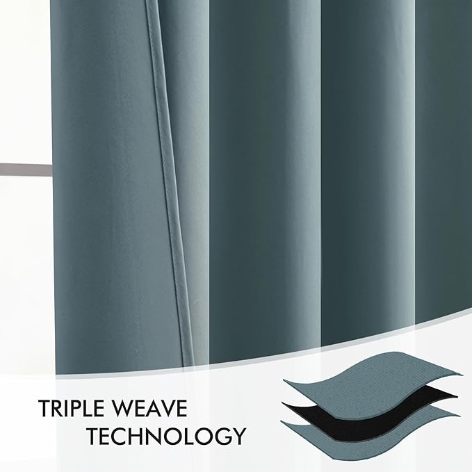 MIULEE Greyish Blue Back Tab Blackout Curtains 120 Inch Long 2 Panels Set for Bedroom, Rod Pocket/Pinch Pleated Extra Long Thermal Insulated Living Room Darkening Light Blocking 10FT Drapes