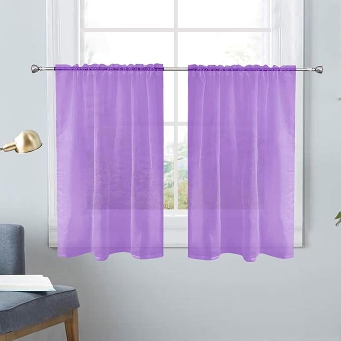 SpaceDresser Basic Rod Pocket Sheer Voile Window Curtain Panels Lavender 1 Pair 2 Panels 26 Width 40 Inch Long for Kitchen Bedroom Children Living Room Yard（Lavender，26Wx 40L）