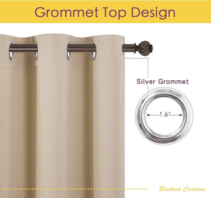 NICETOWN Room Darkening Curtain Panels for Cafe, Thermal Insulated Grommet Room Darkening Draperies/Drapes for Window (Biscotti Beige, 2 Panels, W70 x L54 -inch)