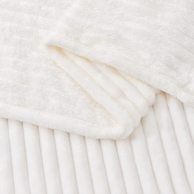 BEDELITE Fleece Blanket Twin Size – 3D Ribbed Jacquard Soft and Warm Decorative Fuzzy Blankets – Cozy, Fluffy, Plush Lightweight Throw Blankets for Couch, Bed, Sofa(Off White, 60x80 inches)