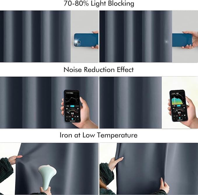 MIULEE Stone Blue Back Tab Blackout Curtains 102 Inch Long 2 Panels Set for Bedroom, Rod Pocket/Pinch Pleated Thermal Insulated Living Room Darkening Light Blocking Floor to Ceiling Drapes