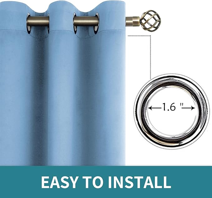 BGment Room Darkening Curtains 63 Inches Long - Grommet Thermal Insulated Drapes Window Treatment Curtains for Bedroom, 2 Panels, 52 x 63 Inch, Sky Blue
