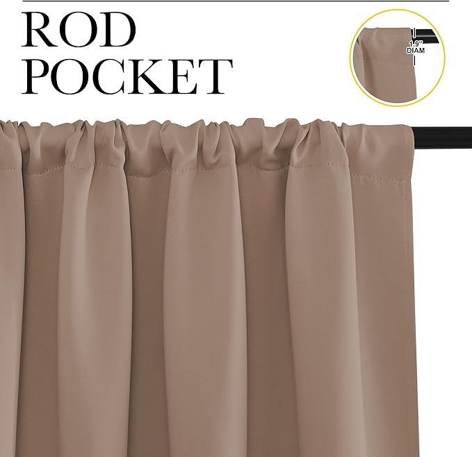 NICETOWN RV Blackout Curtains for Camper Windows, Window Treatment Thermal Insulated Rod Pocket Small Blackout Draperies/Drapes for Bedroom/Kitchen (Cappuccino, Set of 2, 29" Wide by 50" Long)