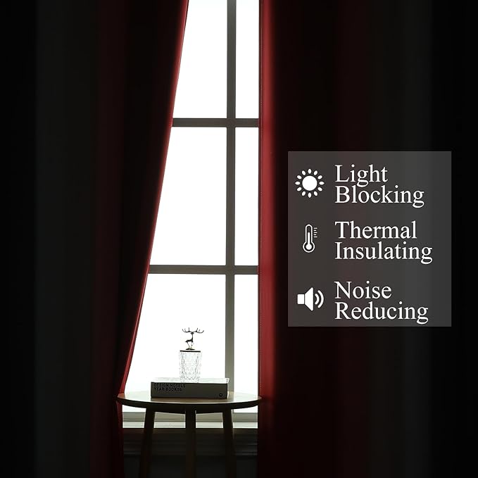 Estelar Textiler Ombre Red and Black Curtains 63 Inch Length 2 Panels, 100% Blackout Curtains for Living Room, Grommet Thermal Insulated Drapes, Full Light Blocking Curtains for Bedroom, 42x63 Inch