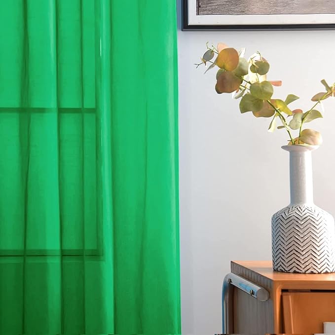 SpaceDresser Sheer Voile Window Treatment Rod Pocket Curtain Panels for Kitchen Bedroom Living Room Drapes Sunlight Filtering Privacy Semi Home Decor Assorted Colors Sizes (Green, 52 W x 96 L)