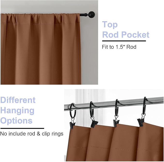 Simplebrand Ava Sun Baked Blackout Curtains for Bedroom 84 Inch Length 2 Panels Set, Solid Thermal Insulated Privacy Living Room Window Treatment Curtains Blackout Drapes, W40 x L84 Inch, Sun Baked