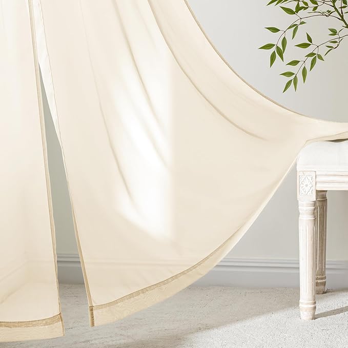 MIULEE Butter Cream Sheer Curtains 72 Inches Long, 4 Panels Set, Rod Pocket Voile Drapes Light Filtering and Semi Transparent, Elegant Window Treatments for Bedroom Living Room,54 x 72 Inches
