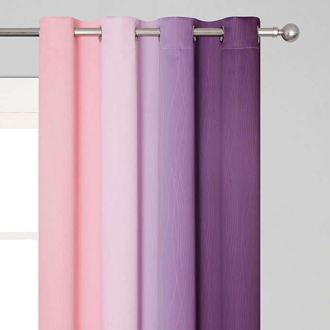 Estelar Textiler Pink and Purple Ombre Short Blackout Curtains 36 Inch Long, Thermal Insulated Grommet Small Half Window Drapes for Cafe/Basement/RV Camper/Kitchen, 52Wx36L, 2 Panels