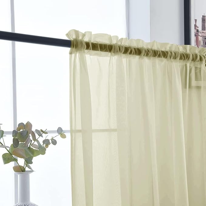 SpaceDresser Basic Rod Pocket Sheer Voile Window Curtain Panels Sage Green 1 Pair 2 Panels 52 Width 108 Inch Long for Kitchen Bedroom Children Living Room Yard（Sage Green, 52W x 108L）