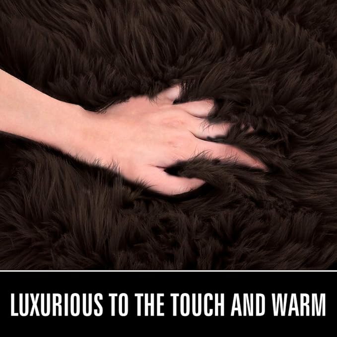 LOCHAS Soft Fluffy Faux Fur Rugs for Bedroom Bedside Rug 3x5 Feet, Washable, Furry Sheepskin Area Rug for Living Room Girls Room, Luxury Shag Carpet Home Decor, Brown