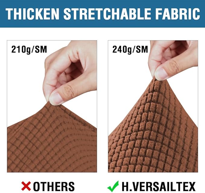 H.VERSAILTEX 3 Piece Stretch Sofa Covers for 2 Cushion Sofa Couch Covers for Living Room Sofa Slipcovers (Base Cover Plus 2 Seat Cushion Covers) Thicker Jacquard Fabric(Large Sofa, Caramel)