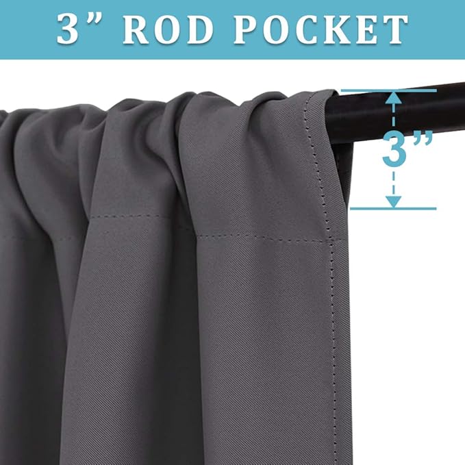 RYB HOME 2 Panels Blackout Doorway Curtains, Thermal Insulated Privacy Rod Pocket Easy Installation Drapes for Living Room Bedroom Dining Room, Width 34 by Length 80, Grey