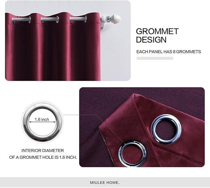 MIULEE Christmas Burgundy Velvet Curtains Solid Soft Red Blackout Curtain Grommet Top Thermal Soundproof Room Darkening Curtains/Drapes/Panels for Living Room Bedroom 52 x 90 Inch 2 Panels