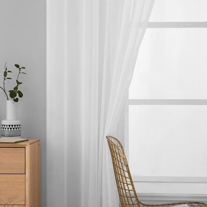 MIULEE 2 Panels Solid Color White Sheer Window Curtains Elegant Window Voile Panels/Drapes/Treatment for Bedroom Living Room (54 X 105 Inches White)