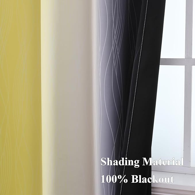 Estelar Textiler Black and Yellow Ombre Blackout Curtains 45 Inches Long, Full Room Darkening Gradient Drapes for Kitchen, Thermal Insulated Grommet Curtains for Short Window,52Wx45L,2 Panels