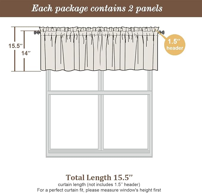 Chyhomenyc Sheer Window Valance Curtains, 2PCS Set, Light Filtering Valances Windows Treatment, Small Rod Pockets Voile Sheer Curtains for Living Room/Bathroom/Basement, 42Wx14L in, Set of 2, Ivory