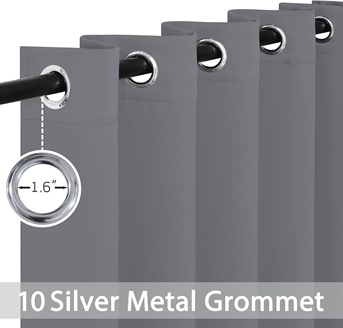 Yakamok Blackout Curtains Room Darkening Thermal Insulated Window Panels,Solid Grommet Top Drapes for Bedroom/Living Room(62Wx63L, Grey, 2 Panels)