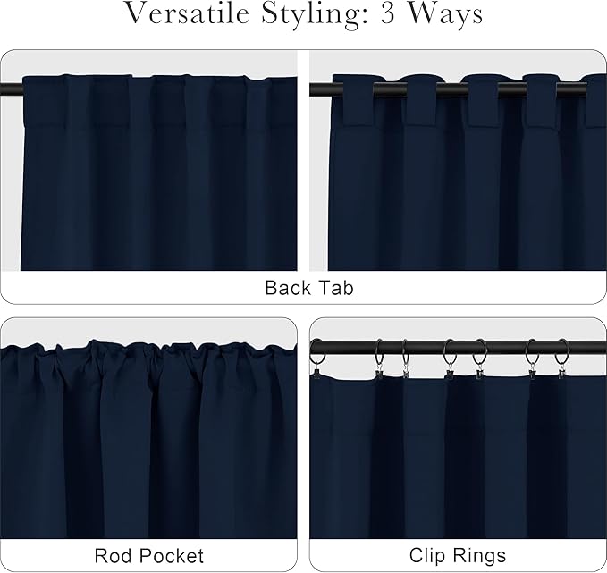 PONY DANCE Half Window Curtains - Room Darkending Privacy Curtains Short Drapes for barhroom Kids Nursery Bedroom, W 29 x L 24 Each, Navy Blue, 2 Panels