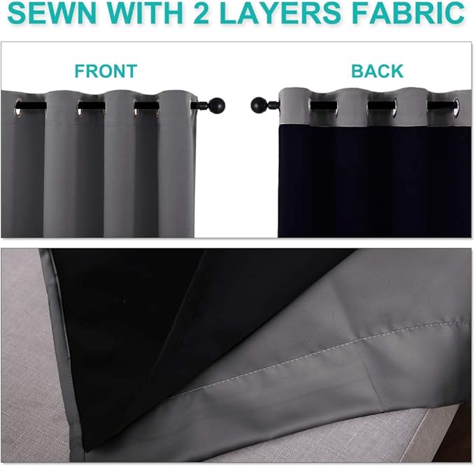 NICETOWN Grey 100% Blackout Room Warming Curtains 45 inches Long, Thermal Insulated Full Blackout 2-Layer Lined Curtains, Energy Efficiency Window Draperies for Dining Room (2 Panels, 42-inch W)