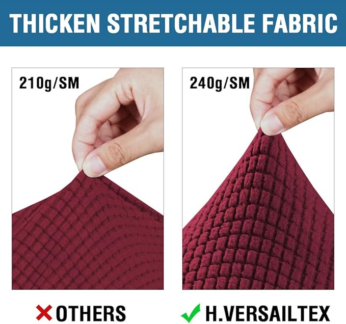 H.VERSAILTEX 4 Piece Stretch Sofa Covers for 3 Cushion Couch Covers for Living Room Furniture Slipcovers (Base Cover Plus 3 Seat Cushion Covers) Upgraded Thicker Jacquard Fabric (Sofa, Burgundy)