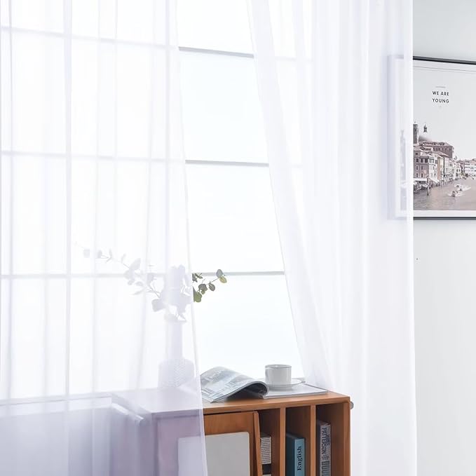 SpaceDresser Optical White Sheer Curtains 4 Panels Rod Pocket Semi-Sheer Curtain 72 Inches Long Light Filtering Voile Window Drapes for Bedroom Living Room Kitchen, Each 52W x 72L