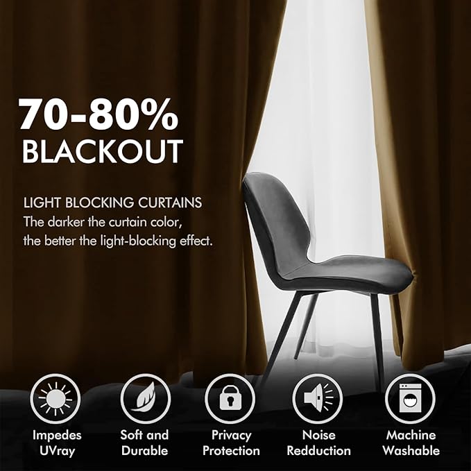 MIULEE Velvet Curtains Gold Brown Elegant Grommet Curtains Thermal Insulated Soundproof Room Darkening Curtains/Drapes for Fall Living Room Bedroom Decor 52 x 84 Inch Set of 2, Pumpkin Brown