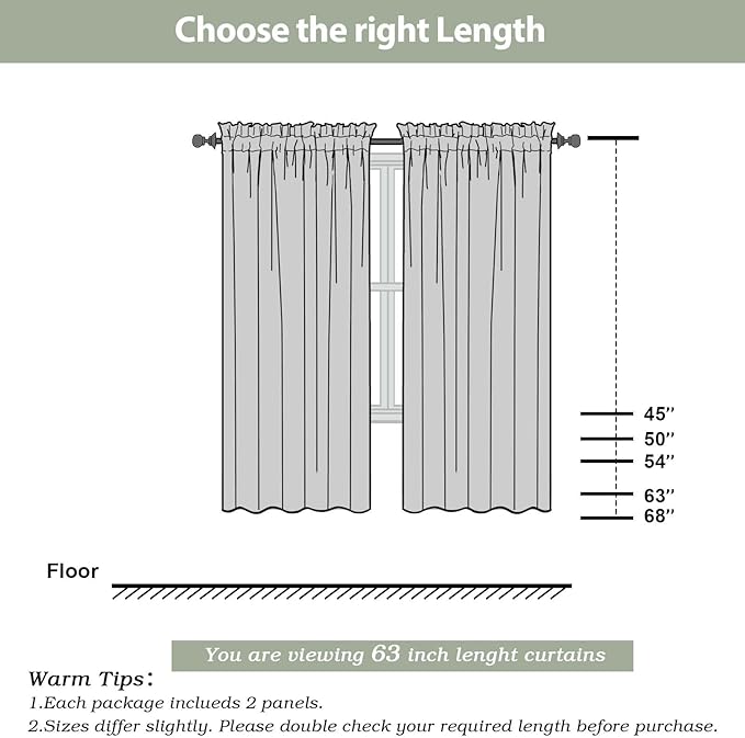 OWENIE Sheer Curtains 63 inch Length for Bedroom Living Room 2 Panels Set, Rod Pocket Top Fimly Sheer Vertical Curtains & Drapes, Soft Light Weight Airy Sheer Curtians for Basement Bathroom, 42"x63"