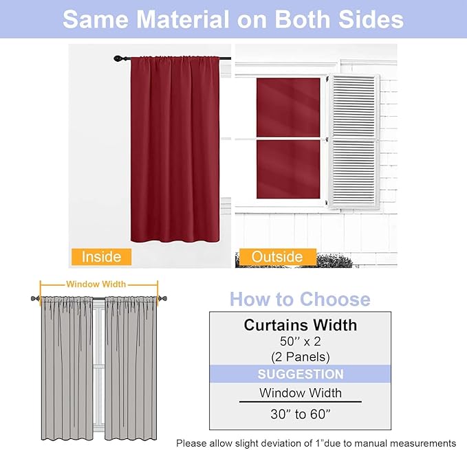 Simplebrand Ava Red Blackout Curtains for Bedroom 84 Inch Length 2 Panels Set, Solid Thermal Insulated Privacy Living Room Window Treatment Curtains Blackout Drapes, W50 x L84 Inch, Red