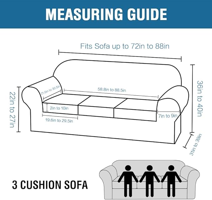 H.VERSAILTEX 4 Piece Stretch Sofa Covers for 3 Cushion Couch Covers for Living Room Furniture Slipcovers (Base Cover Plus 3 Seat Cushion Covers) Upgraded Thicker Jacquard Fabric (Sofa, Dove)