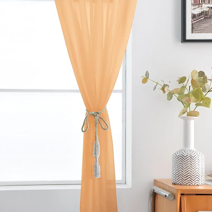 SpaceDresser Basic Rod Pocket Sheer Voile Window Curtain Panels White 1 Pair 2 Panels 42 Width 45 Inch Long for Kitchen Bedroom Children Living Room Yard(Beige,42 W x 45 L)