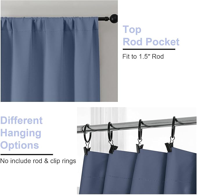 Simplebrand Ava Denim Blackout Curtains for Bedroom, 78 Inch Length, 2 Panels Set, Privacy Thermal Insulated Rod Pocket Window Curtains for Patio, French Door, W40 x L78 Inch
