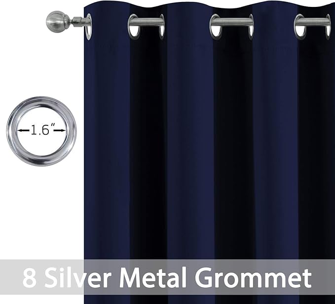 Yakamok Navy Blue Blackout Curtains for Bedroom, Light Blocking Window Treatment Drapes - Plain Solid Grommet Top Curtains(52Wx45L, 2 Panels)