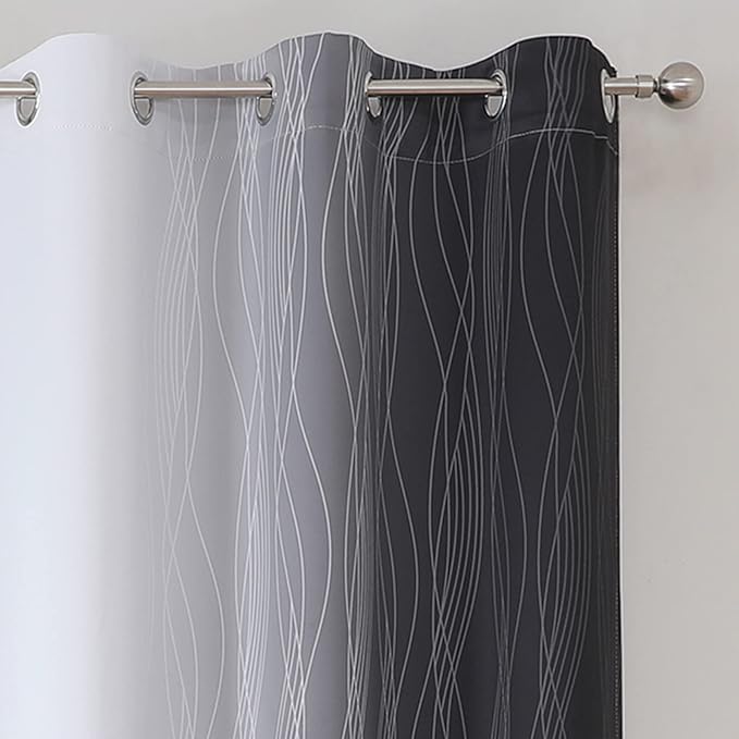 Estelar Textiler Thermal Insulated Blackout Curtains for Living Room, Ombre Black and Greyish White Blackout Drapes, Gradient Full Light Blocking Energy Saving Curtains for Bedroom, 42Wx84L, 2 Panels