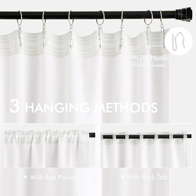 MIULEE Pure White Back Tab Blackout Curtains 90 Inches Long 2 Panels Set for Living Room Bedroom Privacy, Rod Pocket/Pinch Pleat Thermal Insulated Room Darkening Pleated Light Blocking Drapes
