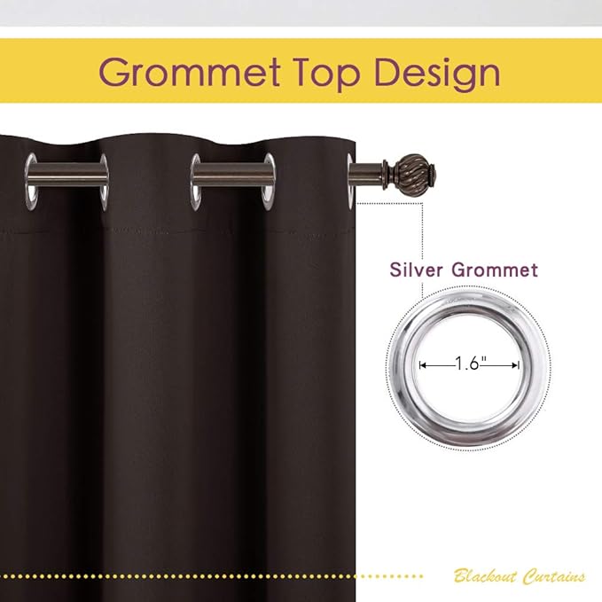 NICETOWN Blackout Curtain Panels for Bedroom, 2 Panels, Toffee Brown, W42 x L40-inch, Thermal Insulated Grommet Top Blackout Draperies and Drapes for Basement
