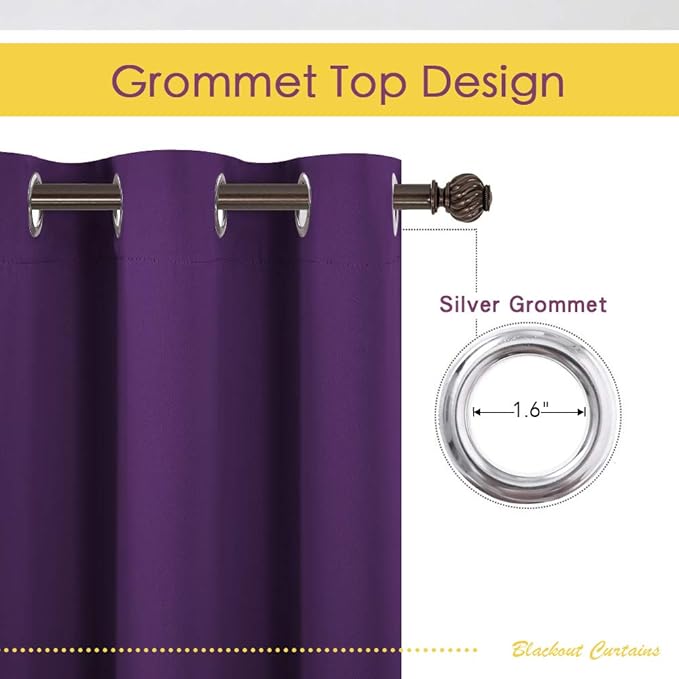 NICETOWN Blackout Curtain Panels for Bedroom, 2 Panels, W42 x L60 inches, Royal Purple, Thermal Insulated Grommet Top Blackout Draperies and Drapes