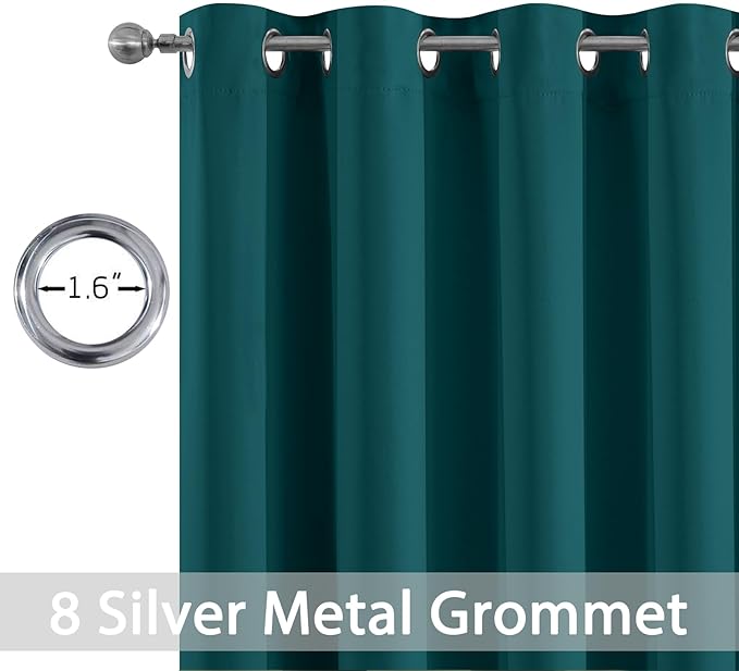 Yakamok Blackout Curtains for Bedroom 2 Panels Set 72 Inch Length Thermal Insulated Room Darkening Dark Black Out Drapery Grommet Window Treatments Drapes for Living Room,52x72, Dark Teal