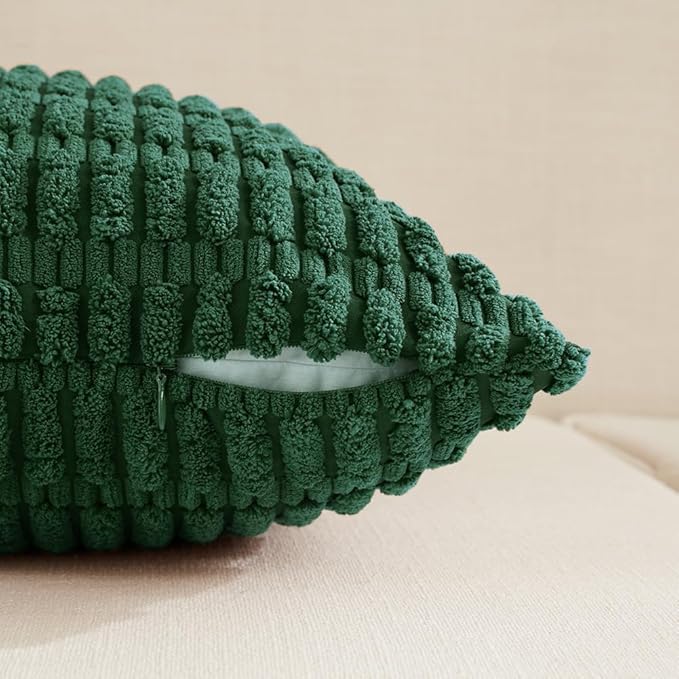 Fancy Homi Set of 4 Dark Green Lumbar Rectangle Decorative Throw Pillow Covers 12x20 Inch for Couch Bed Chair, Aesthetic Boho Room Decor, Soft Fuzzy Thick Corduroy Cute Textured Cushion Case 30x50cm