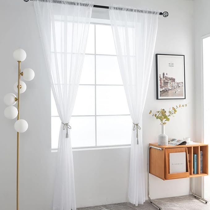 SpaceDresser Sheer White Vanlance for Windows 2 Panels, Small Kitchen Curtain for Bathroom Living Room Bedroom Cafe Rod Pocket Voile Drapes(White, 52W x 18L)