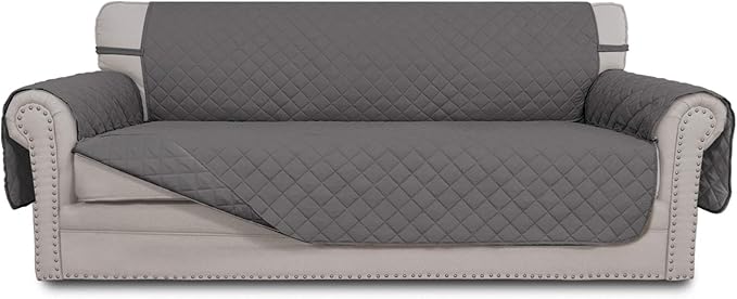 Easy-Going Reversible Oversized Couch Cover for 3 Cushion Couch Sofa Cover for Dogs Water Resistant Furniture Protector Cover with Foam Sticks for Pet Cat (Oversized Sofa, Gray/Gray)